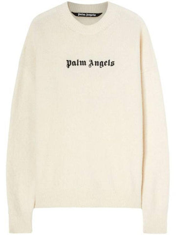 Embroidered Logo Knit Top Ivory - PALM ANGELS - BALAAN 1