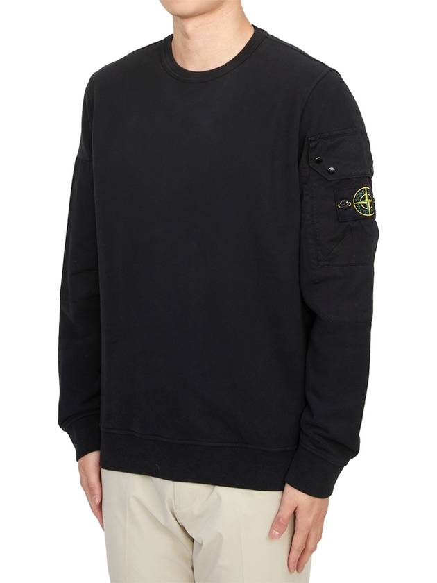 Brushed Organic Cotton Fleece Sweatshirt Black - STONE ISLAND - BALAAN 3