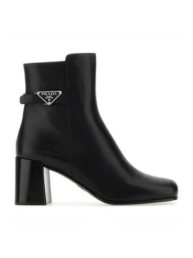 Triangle Logo Leather Middle Boots Black - PRADA - BALAAN 1