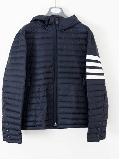 Matte Nylon 4-Bar Stripe Downfill Quilted Hoodie Padding Navy - THOM BROWNE - BALAAN 2