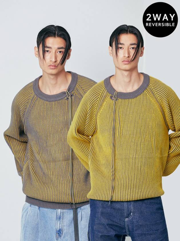 Dublin Reversible Loose Fit Raglan Knit Yellow Gray - S SY - BALAAN 1