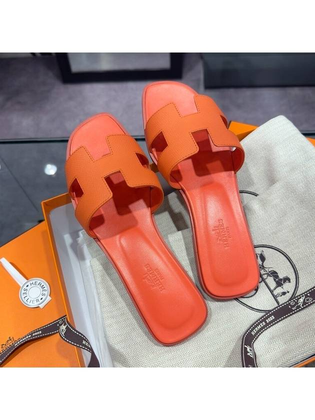Women's Oran Sandals Calfskin Absong Rose Orange - HERMES - BALAAN 3
