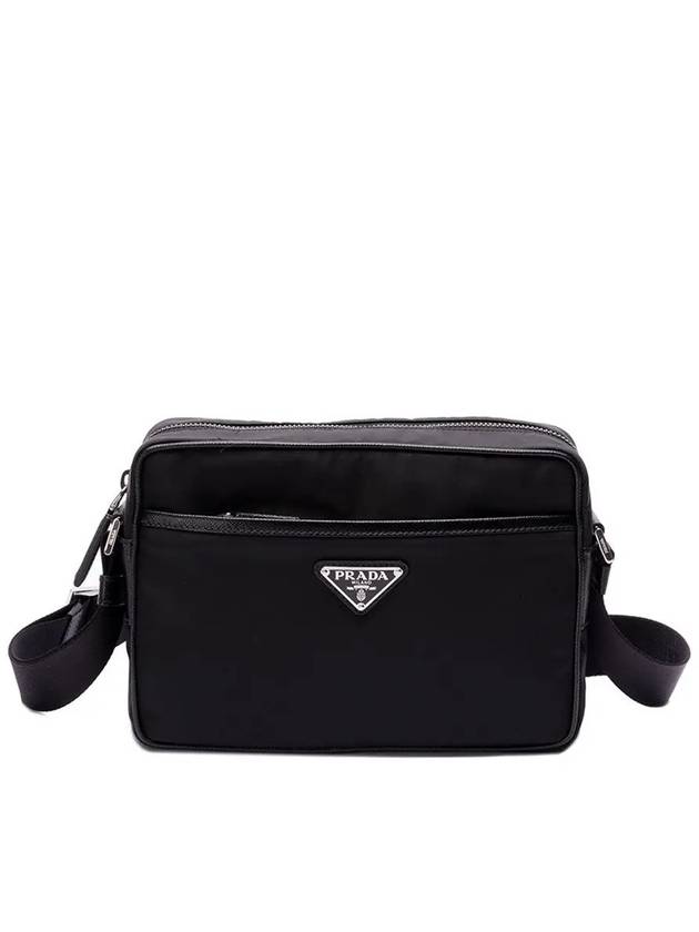 Re-Nylon Saffiano Leather Triangle Logo Cross Bag Black - PRADA - BALAAN 2