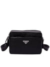 Re-Nylon Saffiano Leather Triangle Logo Cross Bag Black - PRADA - BALAAN 3