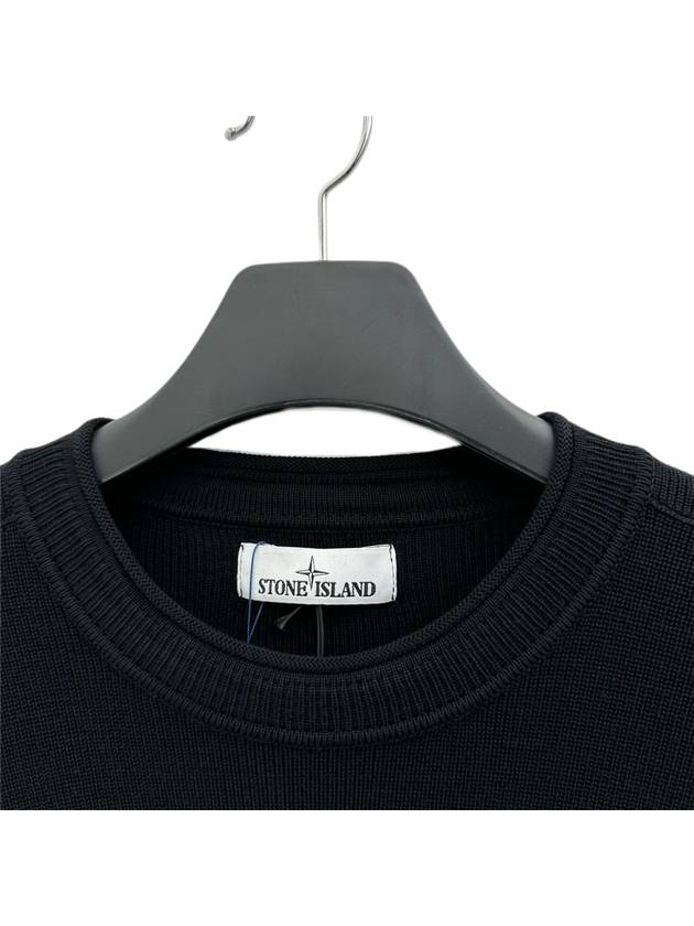 Wappen Patch Crew Neck Ribbed Wool Knit Top Black - STONE ISLAND - BALAAN 4