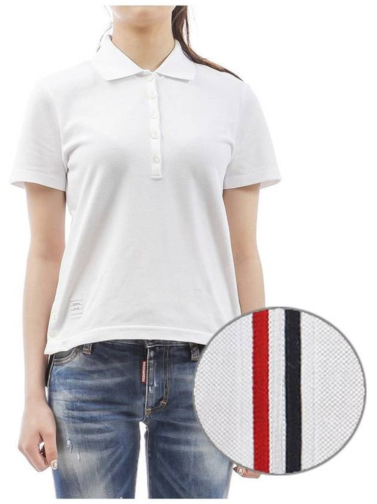 Classic Pique Center Back Stripe Relaxed Fit Short Sleeve Polo Shirt White - THOM BROWNE - BALAAN 2