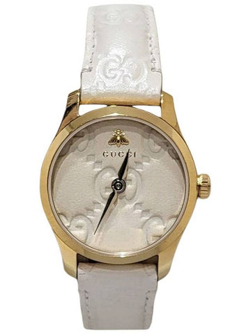 Women YA126580A 561600 White Signature Leather Watch - GUCCI - BALAAN 1