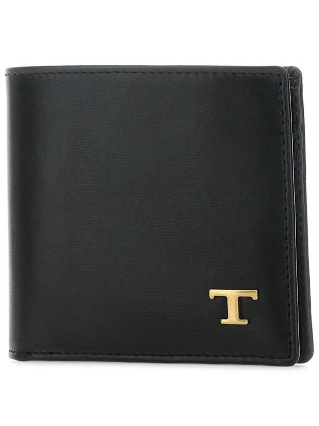 Men's Logo Plaque Leather Half Wallet Black - TOD'S - BALAAN 3