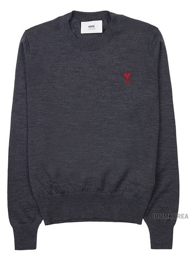 Heart Embroidered Logo Crew Neck Knit Top Heather Grey - AMI - BALAAN 11