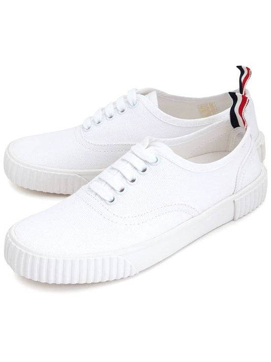 Women's Heritage Cotton Canvas Low Top Sneakers White - THOM BROWNE - BALAAN.