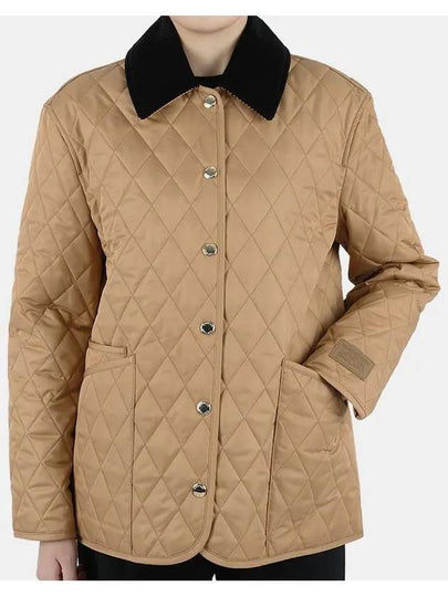 Women's Corduroy Collar Diamond Quilted Jacket Beige - BURBERRY - BALAAN 2