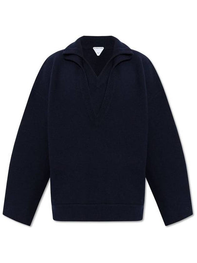 Compact Double Layer Neckline Knit Top Navy - BOTTEGA VENETA - BALAAN 2