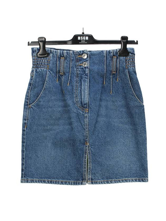 Women's Denim Cotton A-Line Skirt Blue - MSGM - BALAAN 2