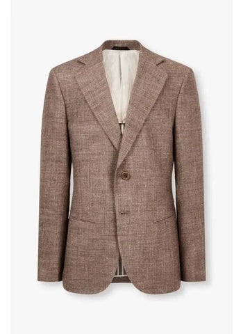 Men s No Cut Lapel Linen Silk Jacket Brown - GIORGIO ARMANI - BALAAN 1