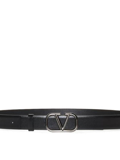 V Logo Leather Belt Black - VALENTINO - BALAAN 2