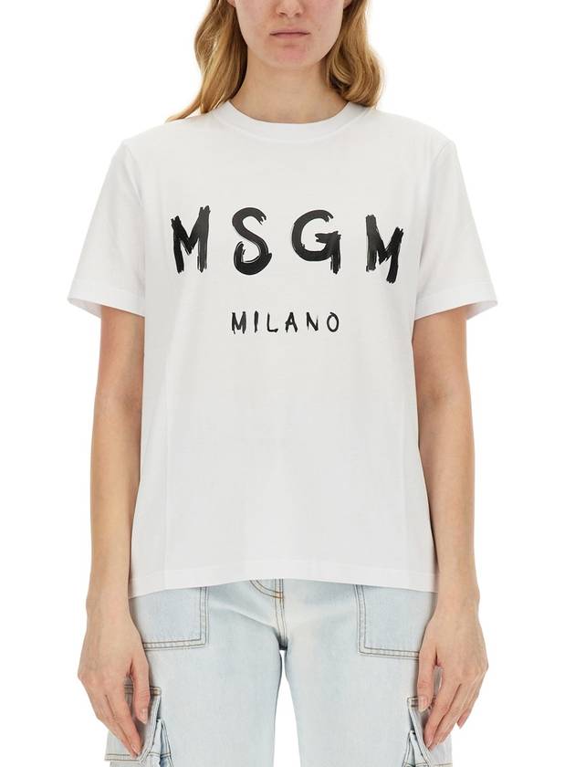 Brushed Logo Short Sleeve T-Shirt White - MSGM - BALAAN 2