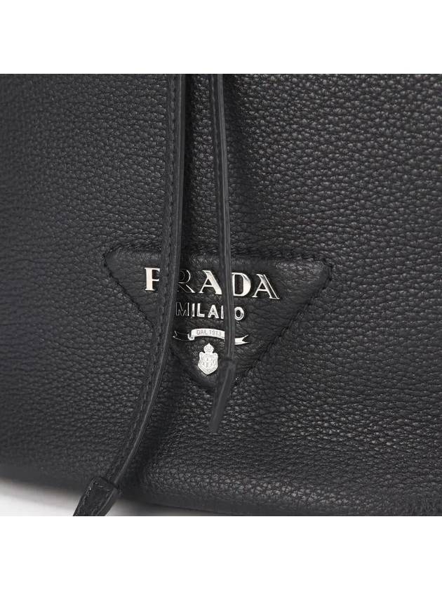 Logo Flo Leather Bucket Bag Black - PRADA - BALAAN 4