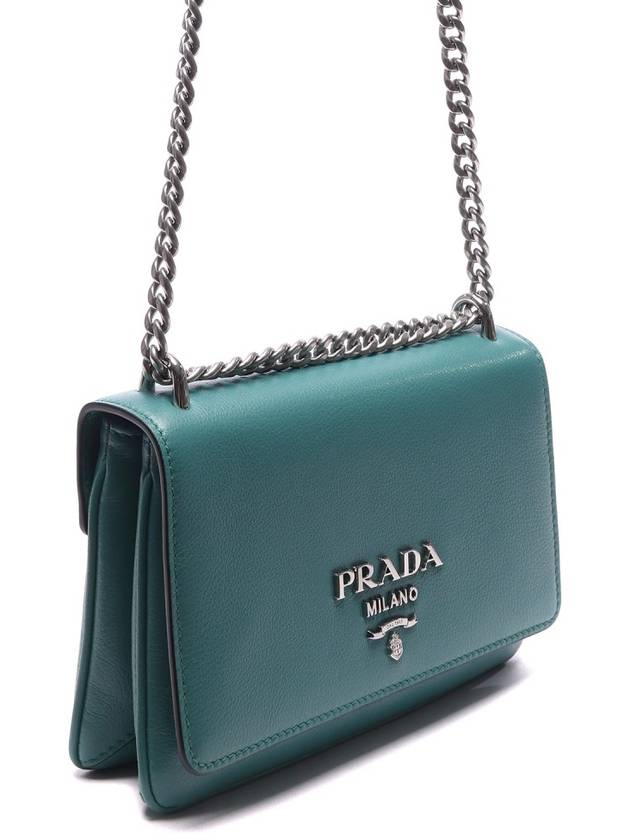 Ladies Pattina Flap Logo Silver Chain Soft Leather Shoulder Bag Green - PRADA - BALAAN 4