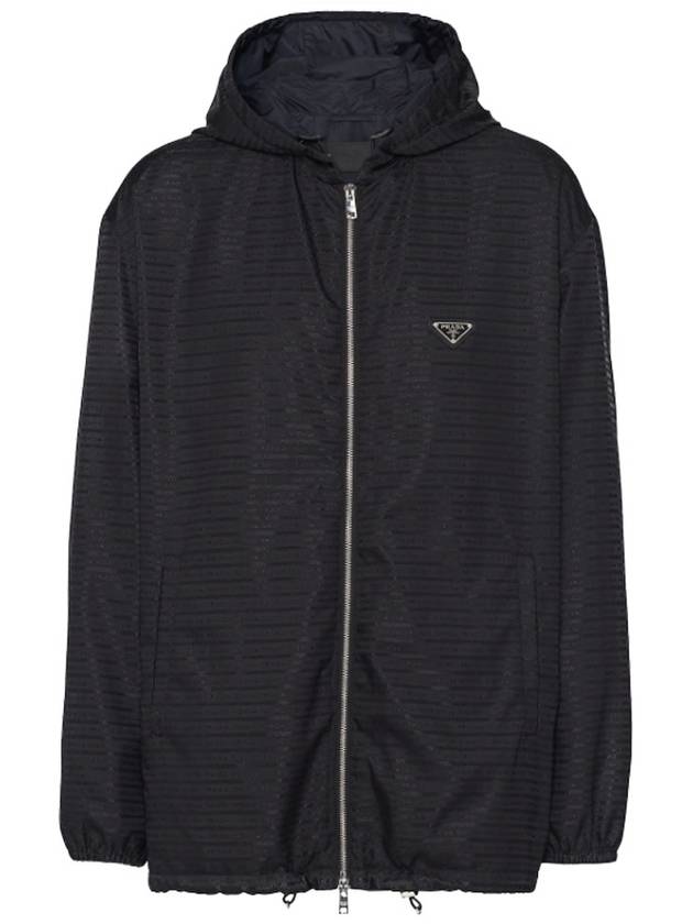 triangle logo nylon hooded jacket black - PRADA - BALAAN.