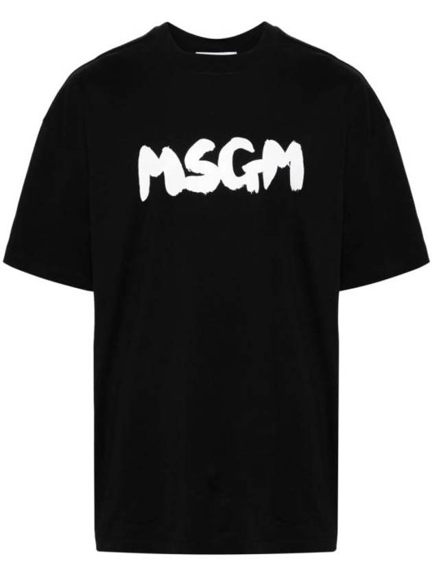 Brushed Logo Cotton Short Sleeve T-Shirt Black - MSGM - BALAAN 1