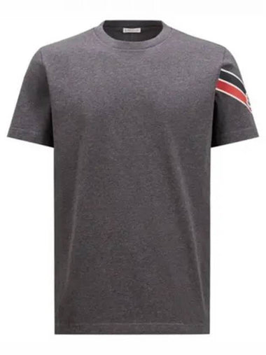 Logo patch shoulder detail round short sleeve t shirt charcoal men s 271410 - MONCLER - BALAAN 1