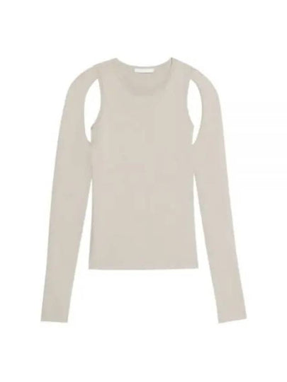 Cutout Cotton Long Sleeve T-Shirt Beige - HELMUT LANG - BALAAN 2