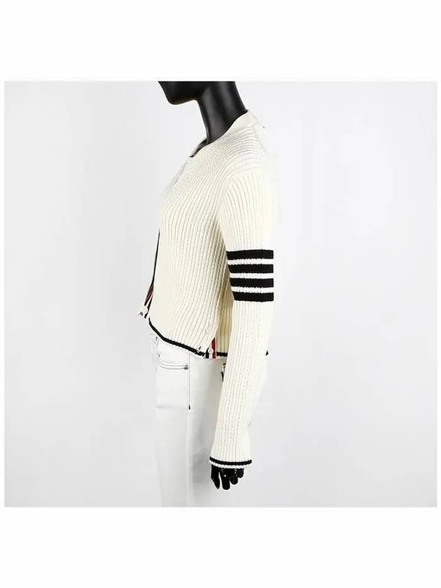 4 Bar Cable Wool Crop Cardigan Ivory - THOM BROWNE - BALAAN 4