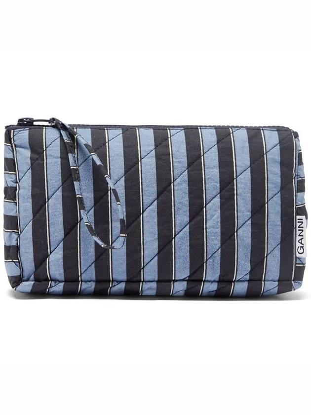 Striped Organic Cotton Makeup Pouch Wash Bag Blue - GANNI - BALAAN 1