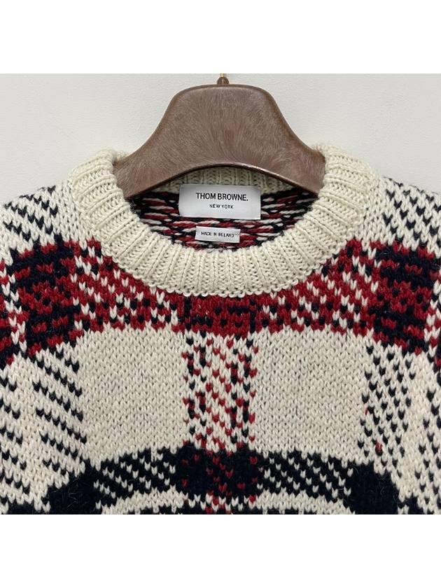 Tartan Check Jacquard Wool Mohair Knit Top Red Beige - THOM BROWNE - BALAAN 5