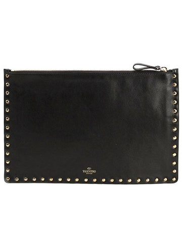 Rockstud Medium Clutch NWP00269 0NO Black - VALENTINO - BALAAN 1