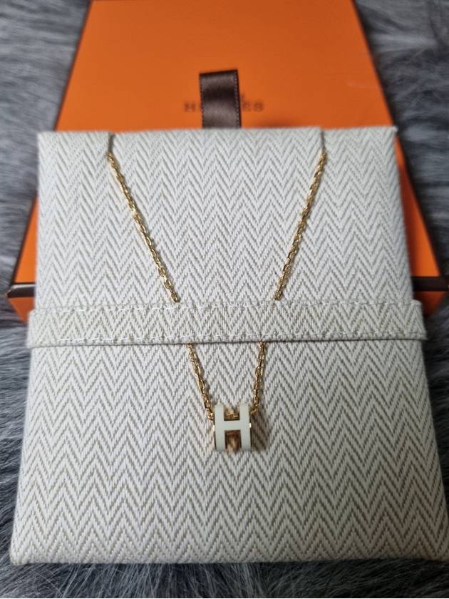 Mini Pop H Pendant Necklace Gold Blanc White - HERMES - BALAAN 3