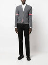 RWB V-neck Striped Virgin Wool Cardigan Grey - THOM BROWNE - BALAAN 7