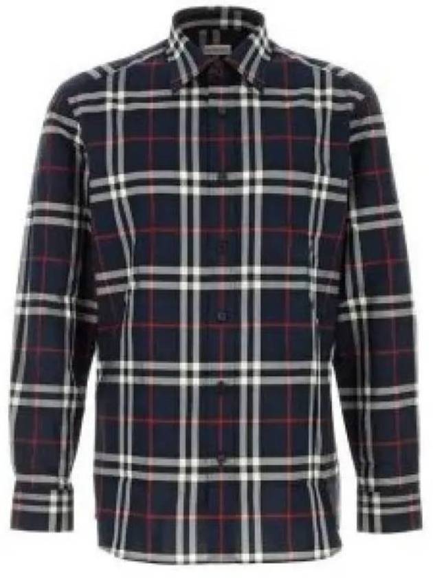 Check Pattern Long Sleeve Shirt Navy - BURBERRY - BALAAN 2