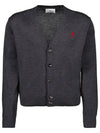 Red Heart Logo Merino Wool Cardigan Heather Grey - AMI - BALAAN 2