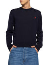 Heart Embroidered Logo Crew Neck Knit Top Navy - AMI - BALAAN 3