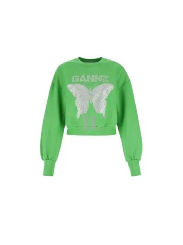 Butterfly Logo Print Organic Cotton Sweatshirt Kelly Green - GANNI - BALAAN 2