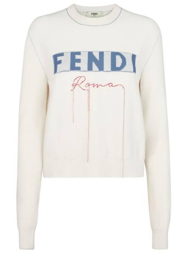 Logo Cashmere Blend Knit Top White - FENDI - BALAAN 2