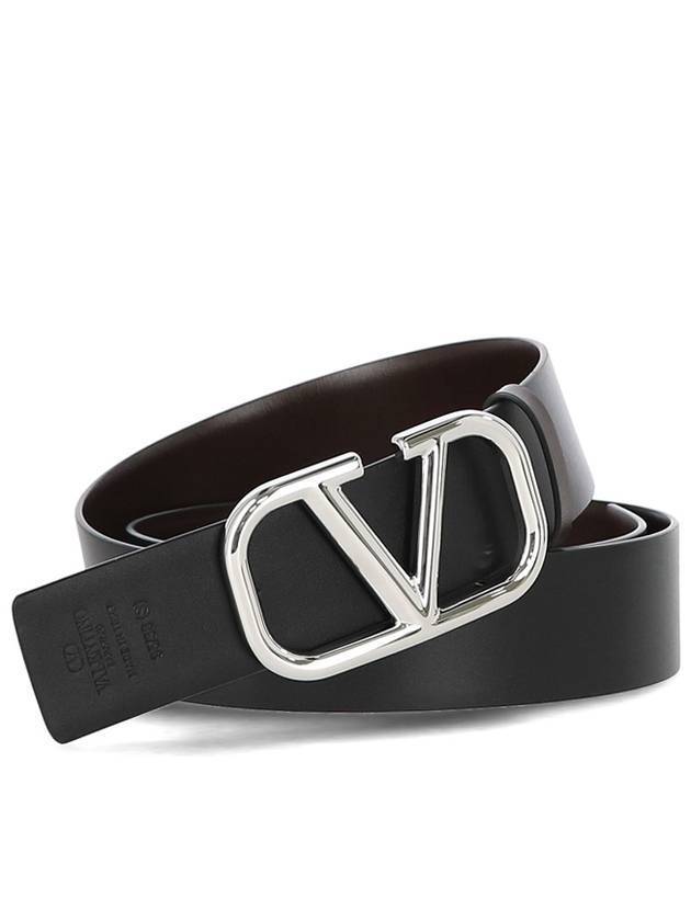 V Logo Signature Buckle Leather Belt Brown - VALENTINO - BALAAN 2