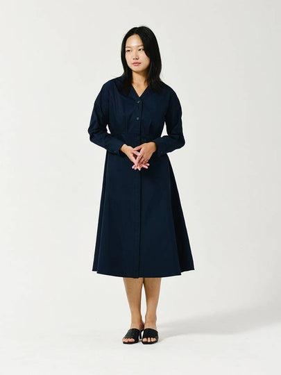 V Neck Long Sleeve Midi Dress Navy - LE SOLEIL MATINEE - BALAAN 2