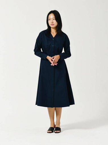 V Neck Long Sleeve Midi Dress Navy - LE SOLEIL MATINEE - BALAAN 1