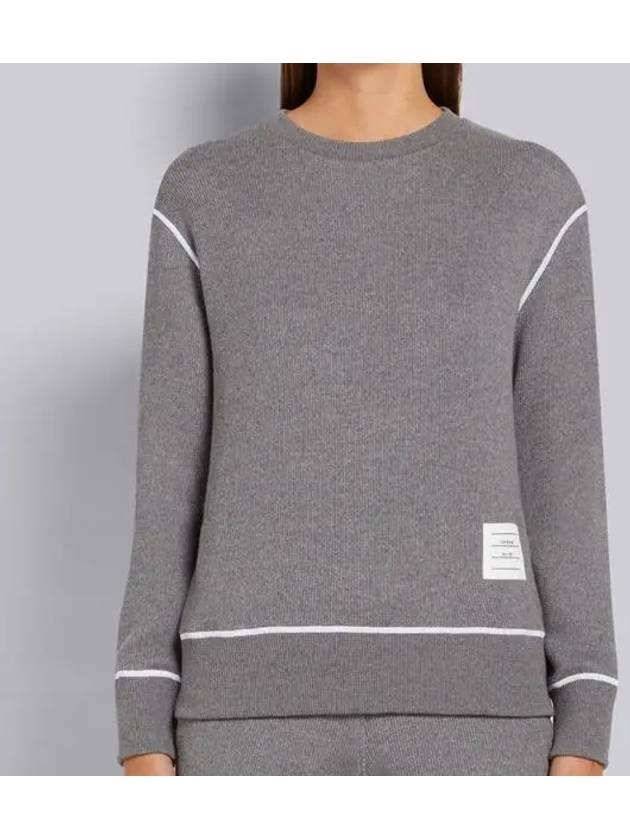 contrast cover stitch long sleeve t-shirt gray - THOM BROWNE - BALAAN.