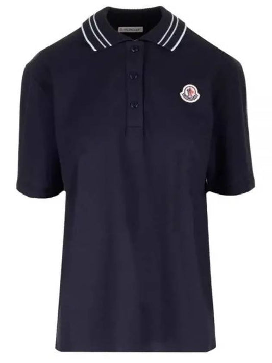 Logo Patch Short Sleeve Polo Shirt Navy - MONCLER - BALAAN 2