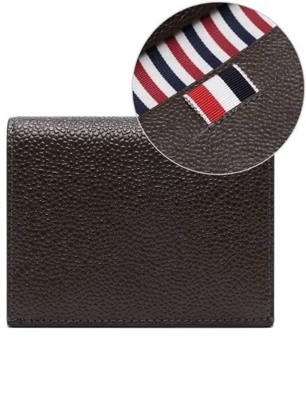 Pebble Grained Leather Double Card Wallet Dark Brown - THOM BROWNE - BALAAN 2