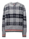 Donegal Tartan Stripe V-Neck Cardigan Medium Grey - THOM BROWNE - BALAAN 3