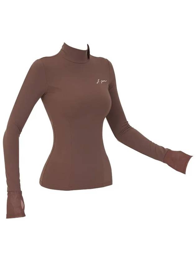 Women s Golf Wear Brushed Slim Polar T Shirt Brown - J JANE - BALAAN 3