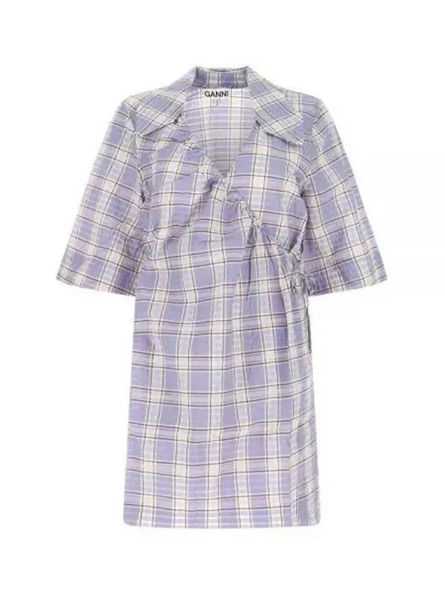 Seersucker check mini dress purple F7218 - GANNI - BALAAN 1