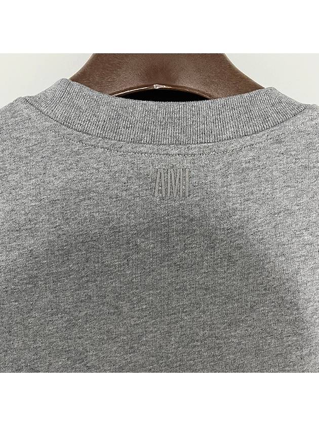 Chain Stitch Heart Logo Long Sleeve T-Shirt Heather Grey - AMI - BALAAN 6