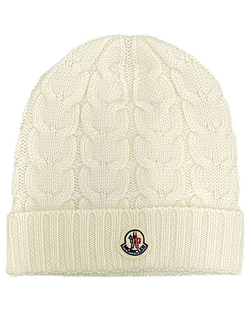 Kids Logo Patch Cable Stitch Wool Knit Beanie White 3B00025 04S02 030 - MONCLER - BALAAN 1