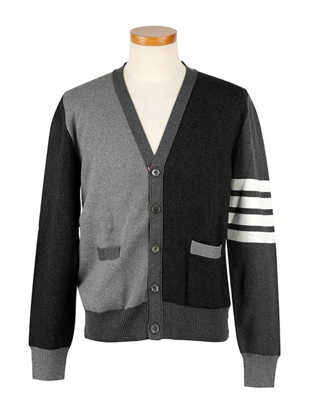 Milano Stitch V Neck Cardigan Tonal Grey - THOM BROWNE - BALAAN 2