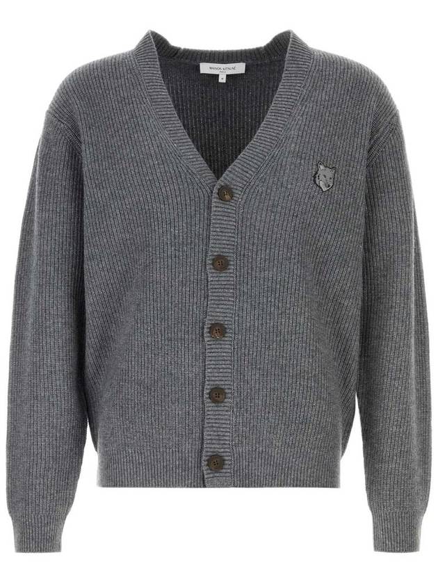 Bold Fox Head Patch Comfort Ribbed Cardigan Grey Melange - MAISON KITSUNE - BALAAN 2